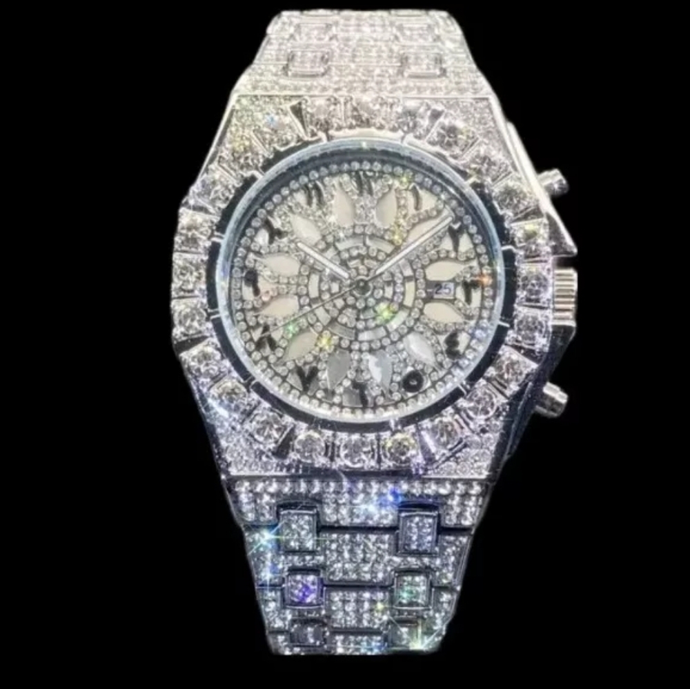 Men's Luxury Fully Covered Iced Out Simulated Diamond  Arabic Numeral Watch